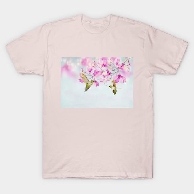 Two Hummingbirds and Magnolia Flowers T-Shirt by lauradyoung